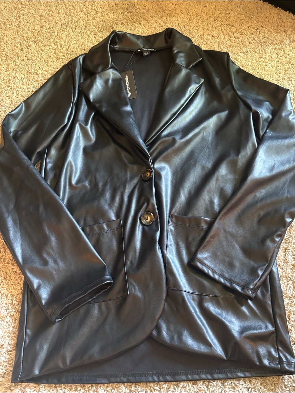 PrettyLittleThing Black Faux Leather Blazer